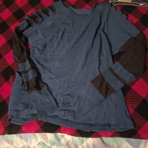 Blue and Black Mesh Sleeved Top